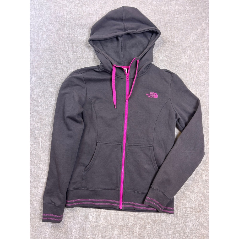 The North Face Womens Grey Pink Full Zip Fleece Hoodie Sweatshirt Size M